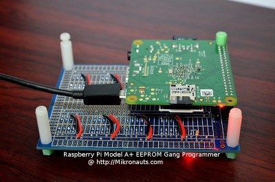 Raspberry Pi Model A+ EEPROM Gang Programmer @ https://Mikronauts.com